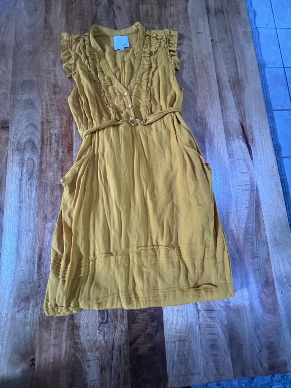 Odille Mustard Ruffle V-Neck Midi Dress